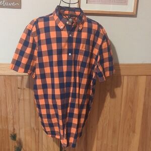 St. John's Bay Short Sleeve Plaid Shirt Men's XL Orange Navy Comfort Flex VGC